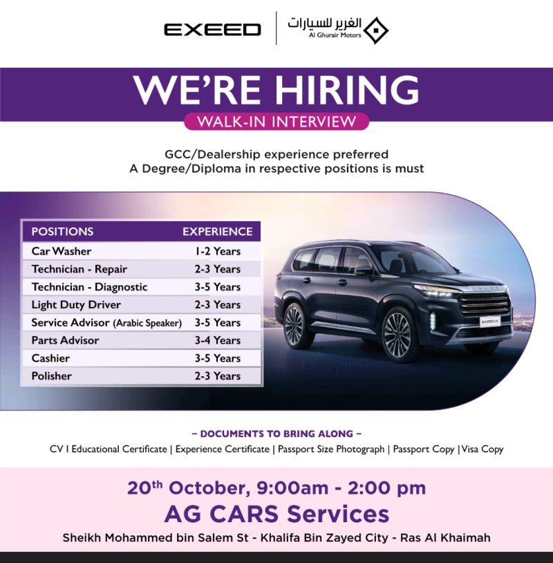 EXCITING CAREER OPPORTUNITIES AT EXEED | Al Ghurair Motors!