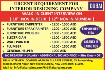 Urgent Hiring for Interior Designing Company in Dubai