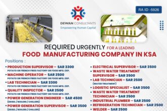 Urgently Hiring for a leading food manufacturing company in KSA!