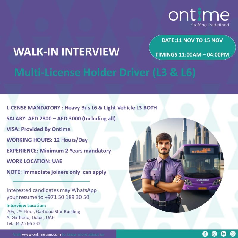 WALK-IN INTERVIEW ALERT – Multi-License Holder Drivers Needed!