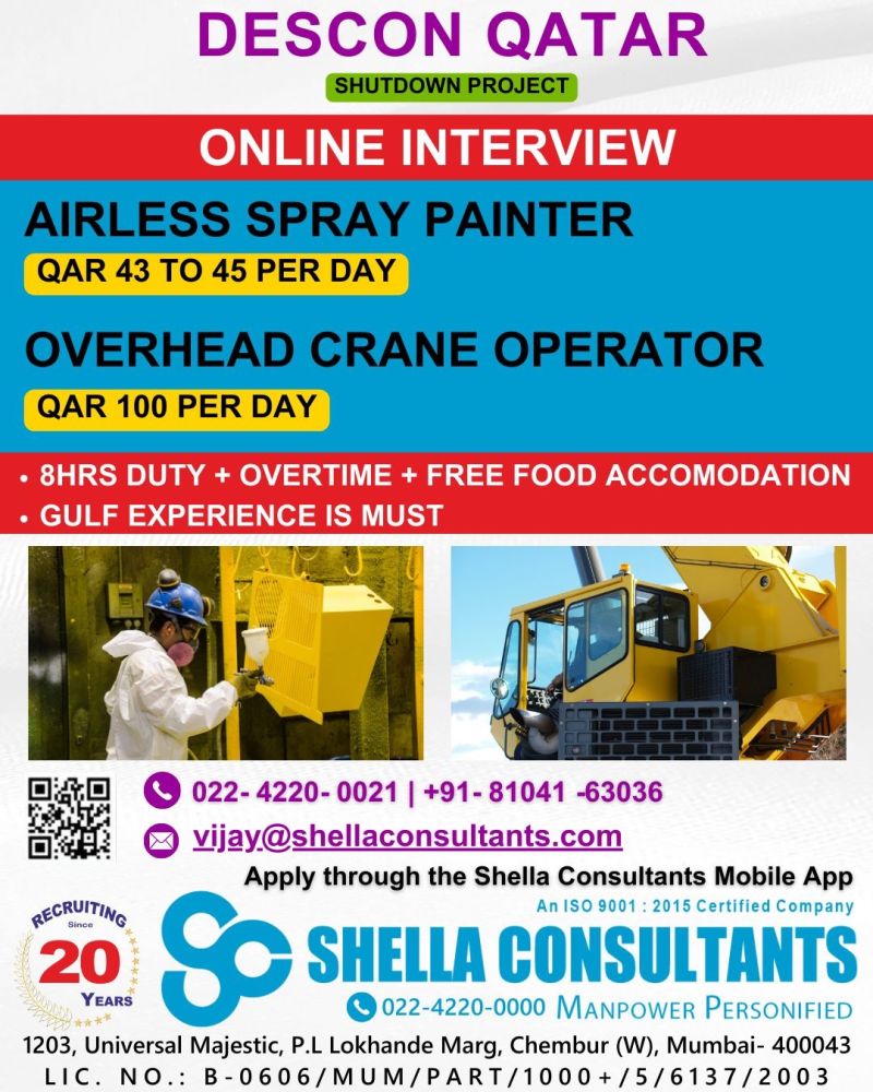 DESCON Qatar Shutdown Project: Airless Spray Painter & Crane Operator Jobs