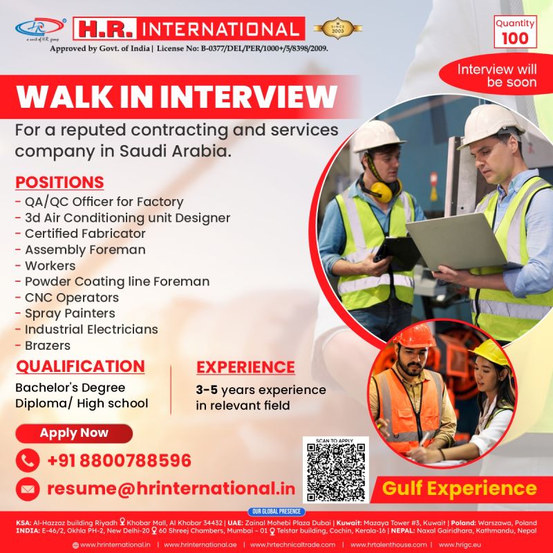 H.R. INTERNATIONAL Jobs in Saudi Arabia - Walk-In Interviews for Top Contracting Roles