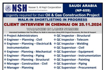 NSH Saudi Arabia Job Opportunities | Urgent Hiring for Oil & Gas Construction