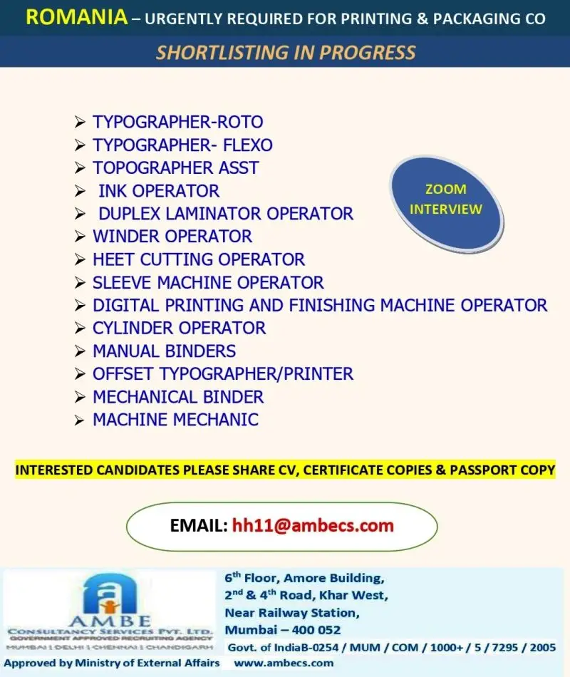 Urgent Job Opportunities in Romania for Printing and Packaging Professionals