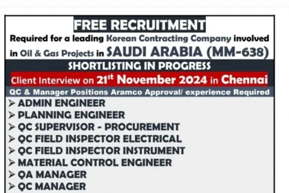 Free Recruitment: Leading Korean Contracting Company Hiring in Saudi Arabia