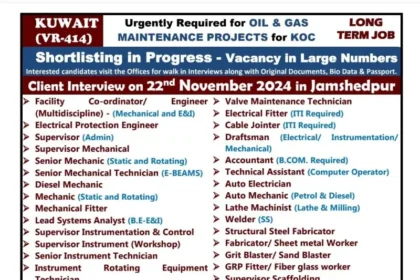 Urgent Recruitment for Kuwait Oil & Gas Maintenance Projects