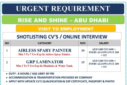 Urgent Requirement Abu Dhabi