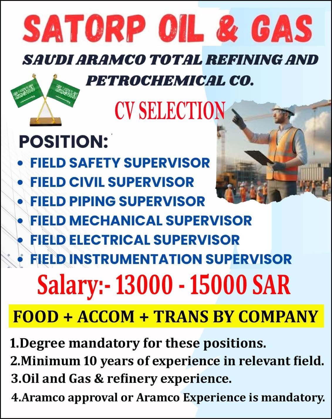 SATORP Oil & Gas: Top Positions Available in Saudi Arabia