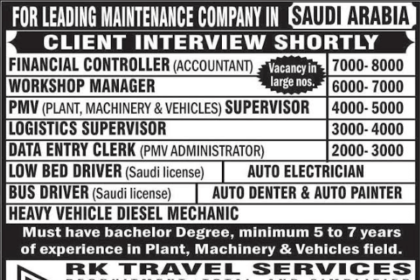 Job Openings for Leading Maintenance Company in Saudi Arabia