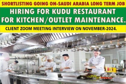 Saudi Arabia Long Term Job Hiring for Kudu Restaurant Kitchen/Outlet Maintenance