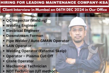 Hiring for Leading Maintenance Company - KSA: Client Interview in Mumbai on 06th Dec 2024