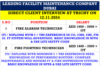 Job Opportunity for Skilled Technicians: Direct Client Interview for Leading Facility Maintenance Company in Dubai