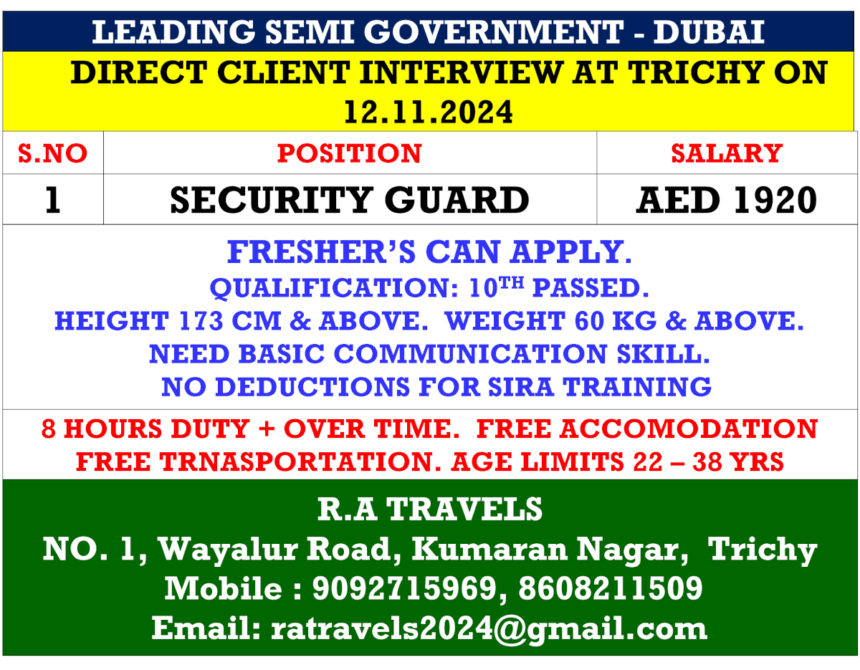 Security Guard Position with Leading Semi-Government Organization in Dubai