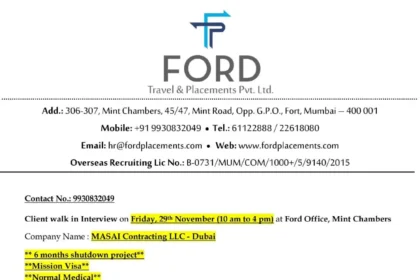 Overseas Opportunities: FORD Travel & Placements Pvt. Ltd.