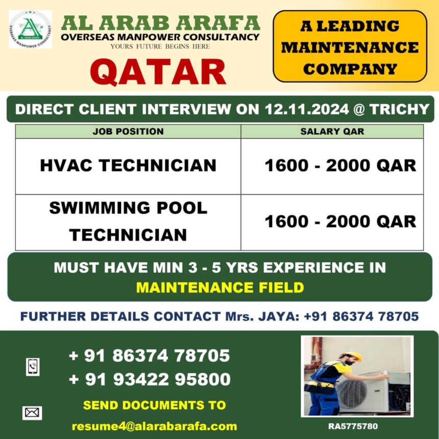 Exciting Overseas Job Opportunity for Skilled Technicians in Qatar