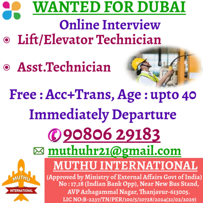 Hiring in Dubai: Immediate Job Openings for Elevator Technicians