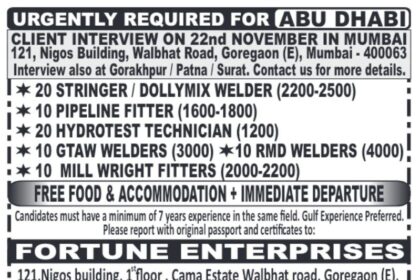 Job Opportunities in Abu Dhabi – Interviews on November 22nd in Mumbai