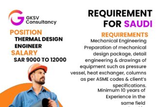 Thermal Design Engineer Salary SAR 9000-12000 - GKSV Consultancy