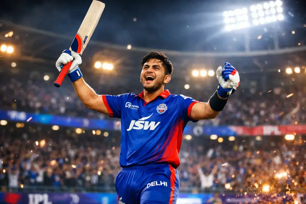 Sameer Rizvi celebrating after scoring match-winning fifty for Delhi Capitals in IPL 2026