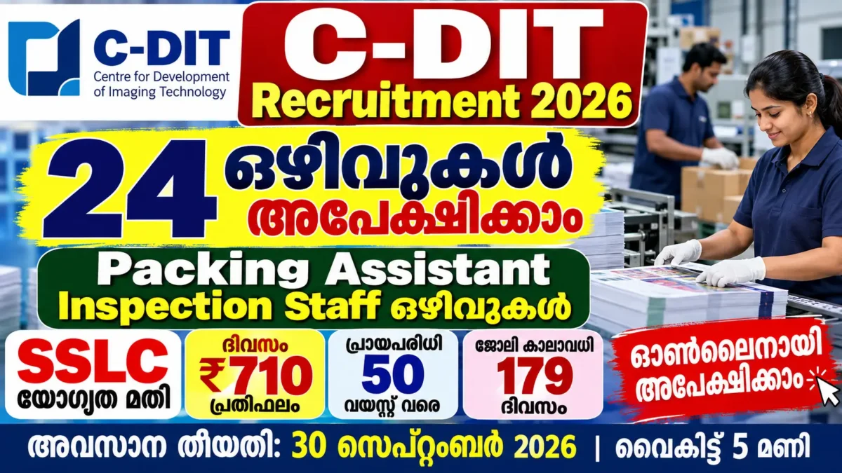 C-DIT Recruitment 2026: 24 Packing Assistant & Inspection Staff