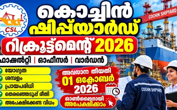 Cochin Shipyard Recruitment 2026: Apply Online for Faculty, Officer & Warden Posts