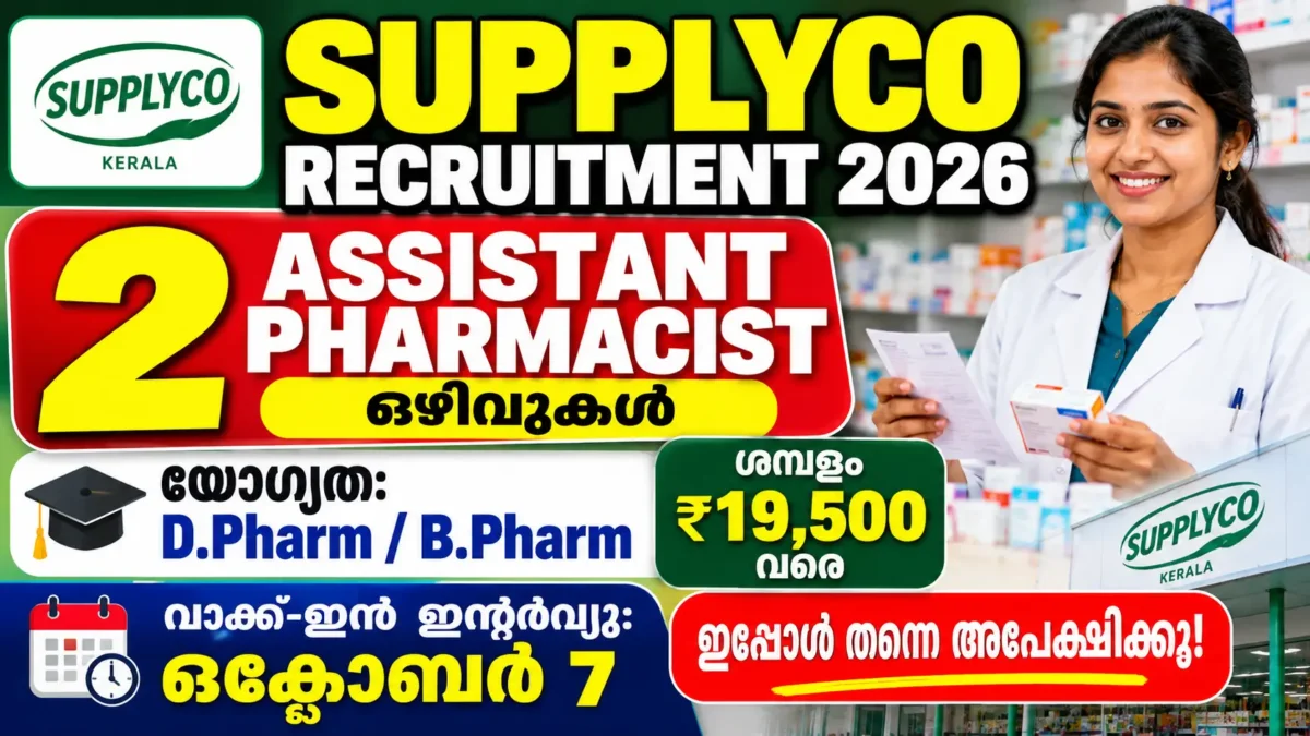 Supplyco Recruitment 2026: Walk-In Interview for Assistant Pharmacist Posts | Eligibility, Salary & Interview Date