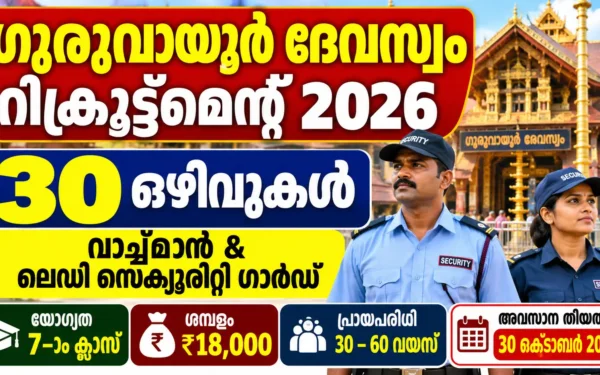 Guruvayur Devaswom Recruitment 2026: Apply Offline for 30 Watchman & Guard Posts | Eligibility, Salary & Last Date