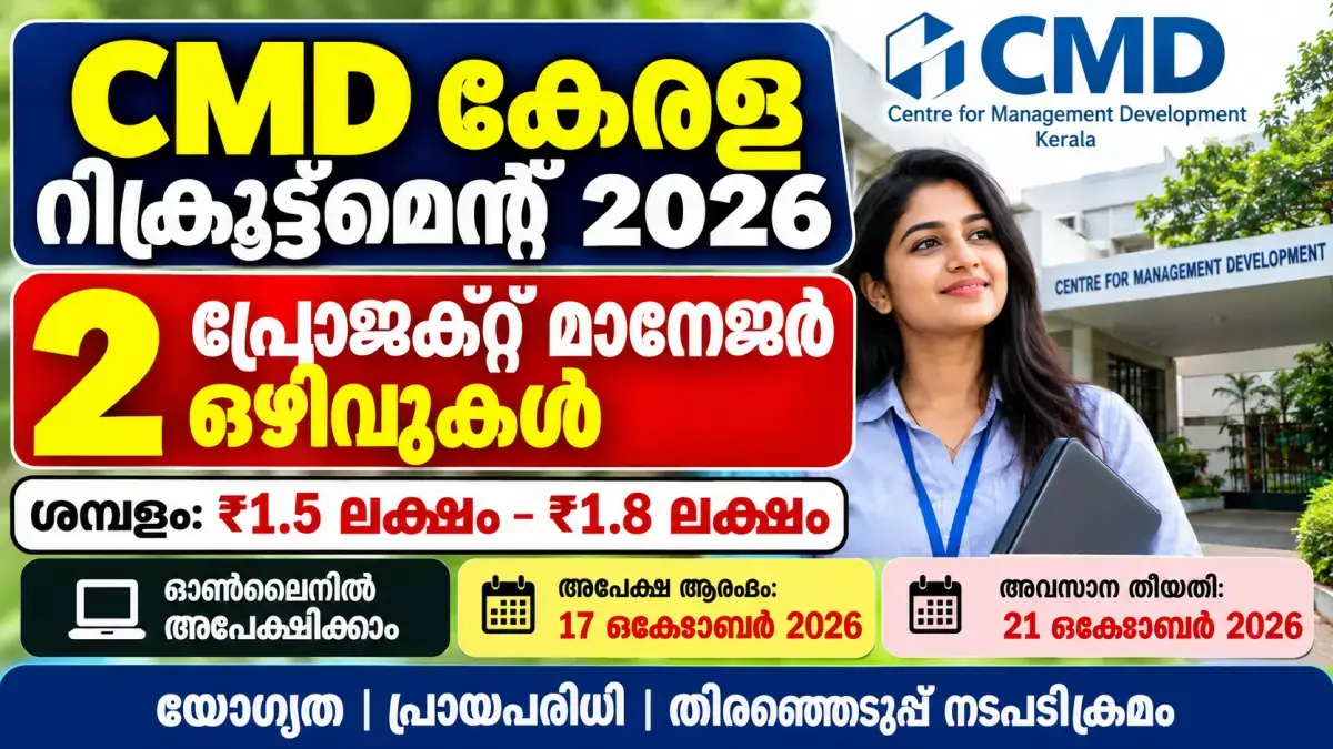 CMD Kerala Project Manager Recruitment 2026 – Apply Online for 2 Posts